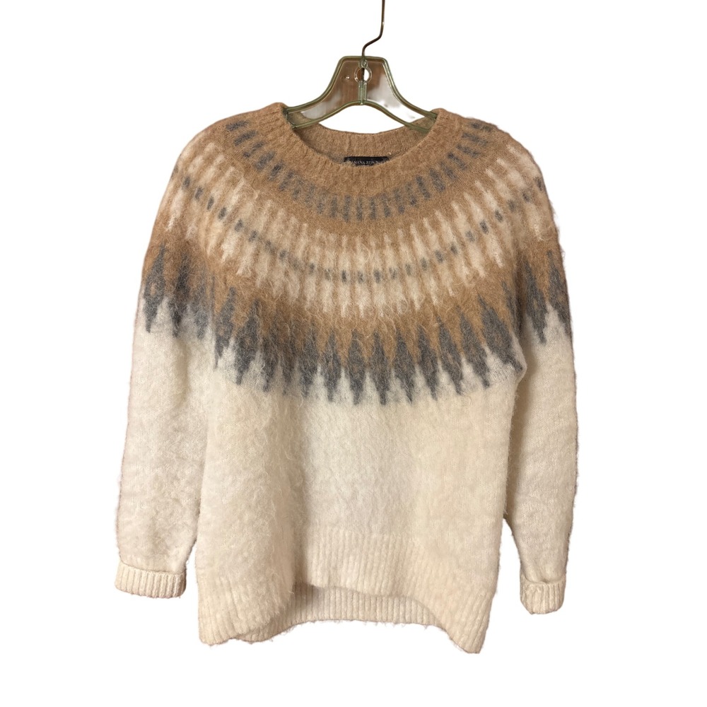 Banana Republic Alpaca Blend Fair Isle Sweater Cream Tan Grey